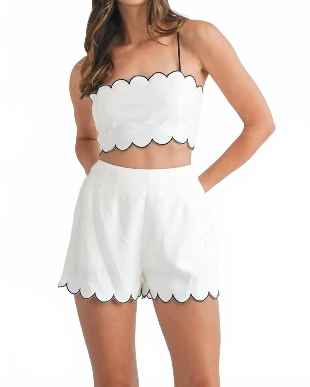 NEW MABLE sleeveless crop top with open back lace and shorts set in oatmeal